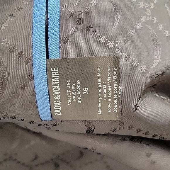 Zadig & Voltaire Jacquard Paisley Blazer in Dusty Blue, size 36 - Picture 7 of 8